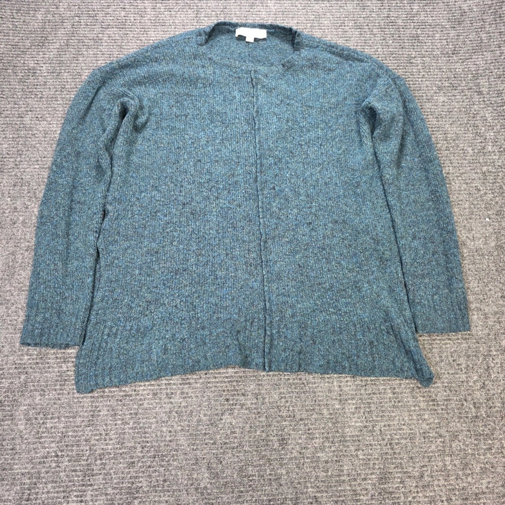 LOFT Wool Blend Ribbed Pullover Sweater‎ Women's Size Large Teal Green Marled